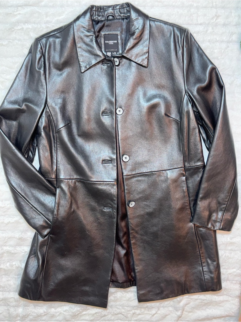 Vintage 90s Black 100% Leather Button-Front Trench Jacket Size Large